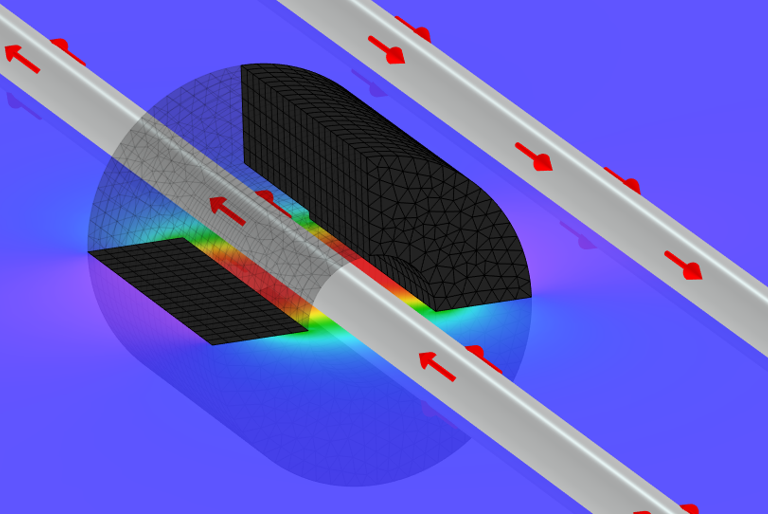 Axially-directed electric field in a ferrite due to a changing current passing through it.