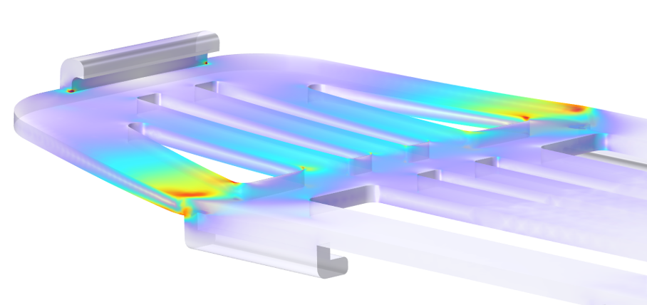 Mechanical stress and deformation in an aluminum bracket.